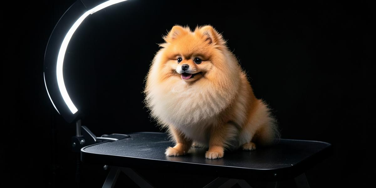 Pomerania en sesión de estudio grooming con iluminación profesional